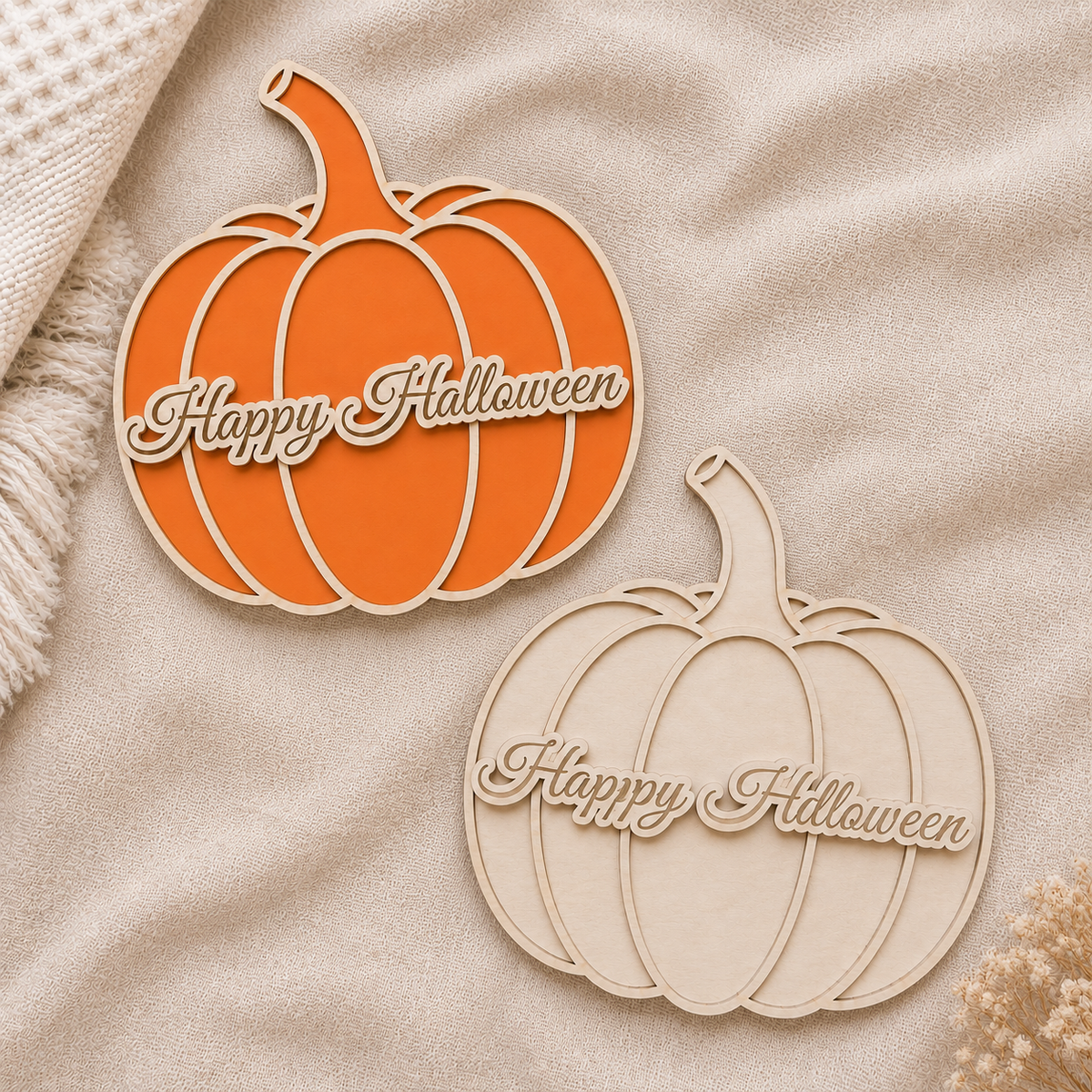 Plaque en bois « Happy Halloween » - Citrouille