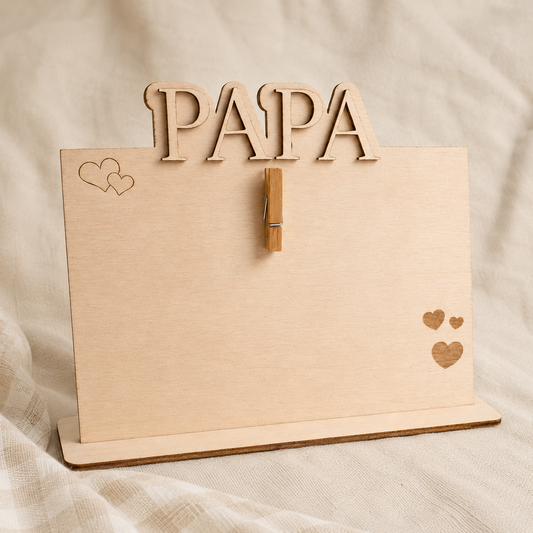 Porte photo personnalisé en bois – cadeau papa original avec pince photo