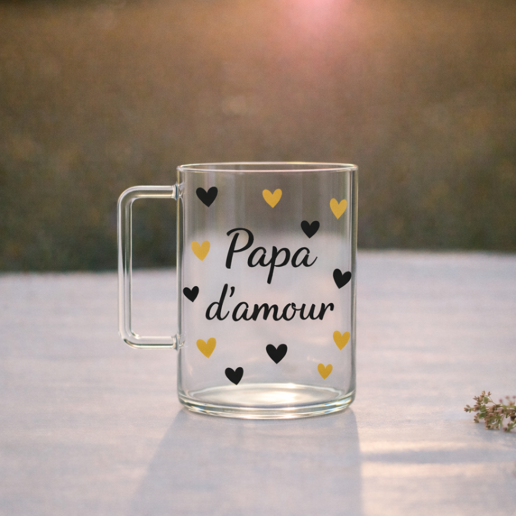 Mug en verre personnalisé- Papa - Papy - Frère