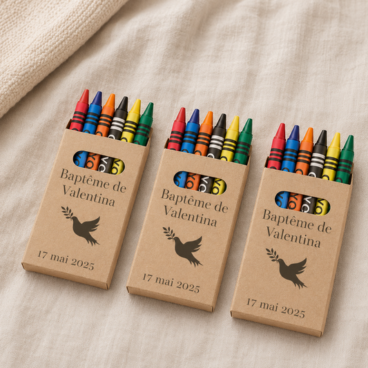 Boîte de pastels personnalisée baptême enfant – Cadeau invité