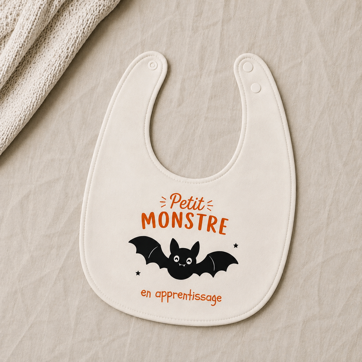 Bavoir blanc d'Halloween - Citrouille, sorcière, chauve-souris ou fantôme