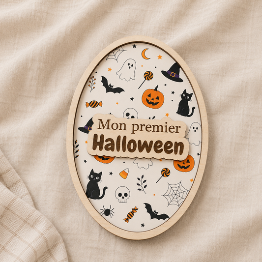 Plaque en bois personnalisée "Mon premier Halloween" - Motif au choix