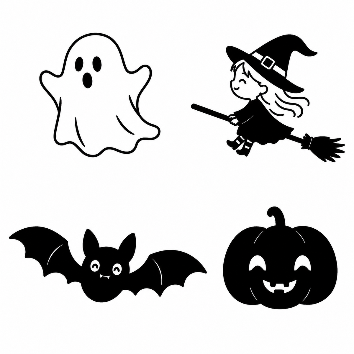 Bavoir blanc d'Halloween - Citrouille, sorcière, chauve-souris ou fantôme