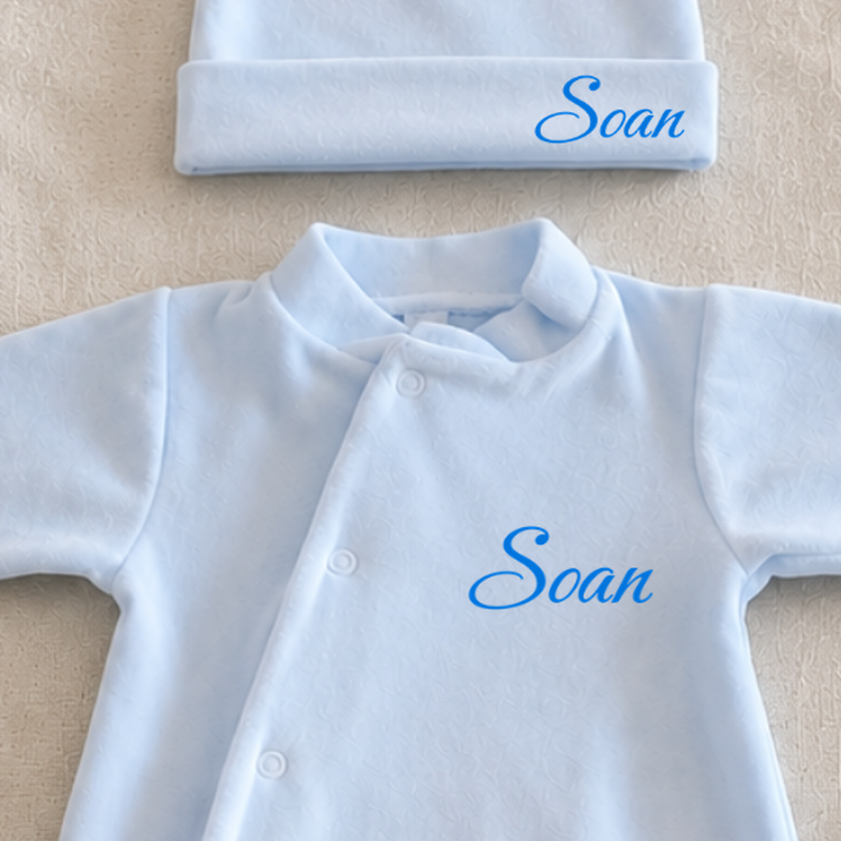 Ensemble 3 pièces bébé en velours bleu personnalisé