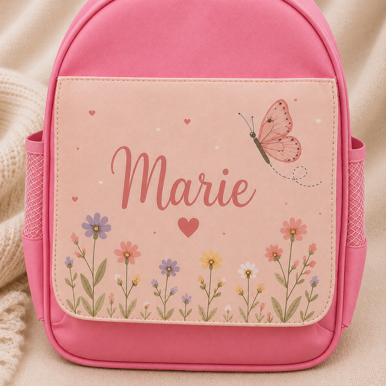 Ensemble école personnalisé enfant avec sac à dos, gourde et boîte à tartines - Fleurs