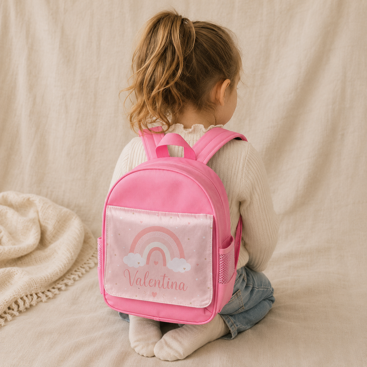 Ensemble école personnalisé enfant avec sac à dos, gourde et boîte à tartines - Arc-en-ciel