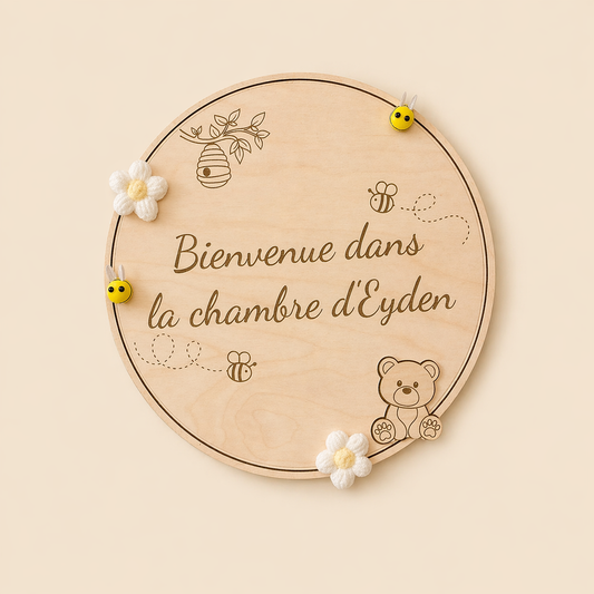 Pancarte personnalisée petit ourson pour mur ou porte de chambre d’enfant