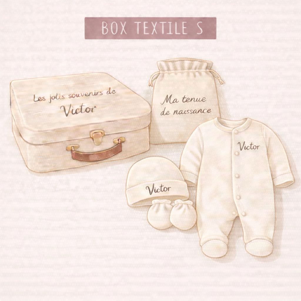 Box naissance textile taille S personnalisée – Coffret bébé naissance