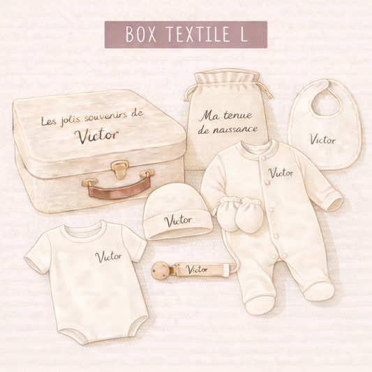 Box naissance textile taille L personnalisée – Coffret bébé naissance