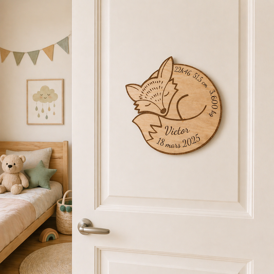 Tableau de naissance renard personnalisé en bois