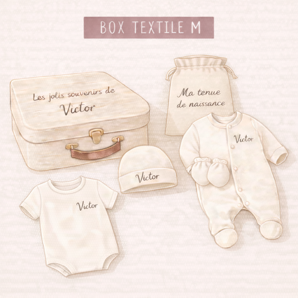 Box naissance textile taille M personnalisée – Coffret bébé naissance