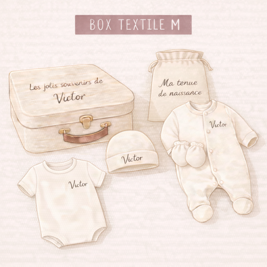 Box naissance textile taille M personnalisée – Coffret bébé naissance