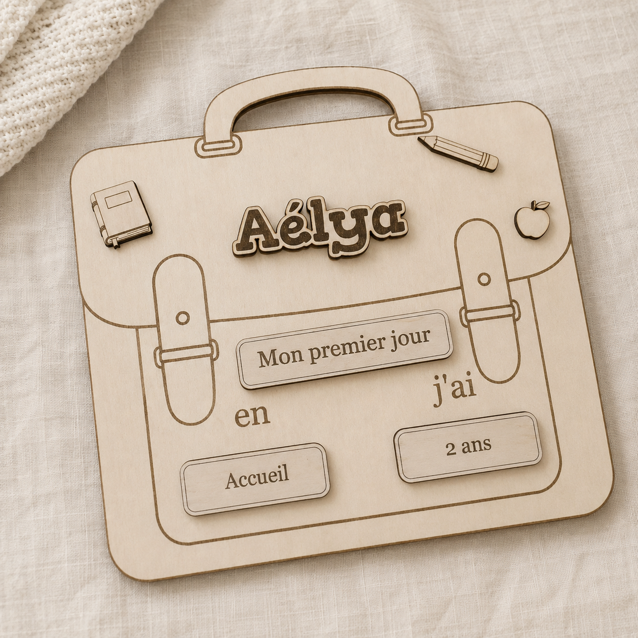Plaque rentrée scolaire personnalisée en forme de cartable
