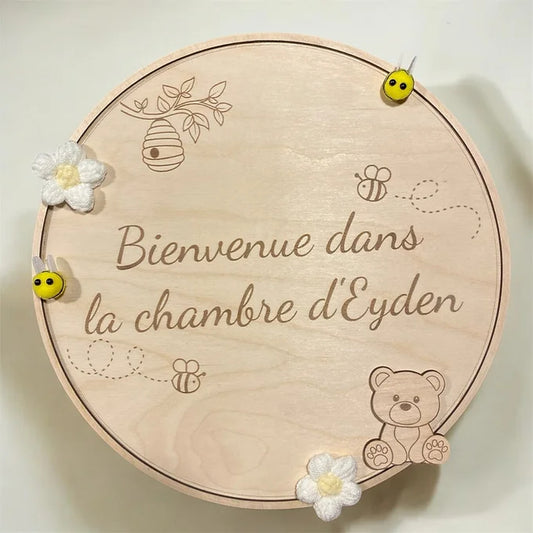 Pancarte personnalisée petit ourson pour mur ou porte de chambre d’enfant