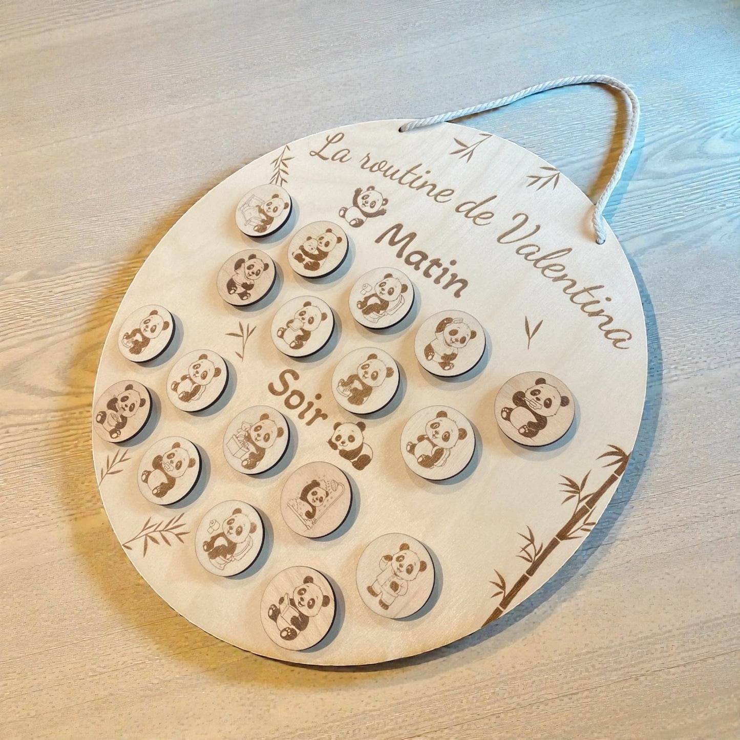 Routine enfant en bois sur le thème "Panda"